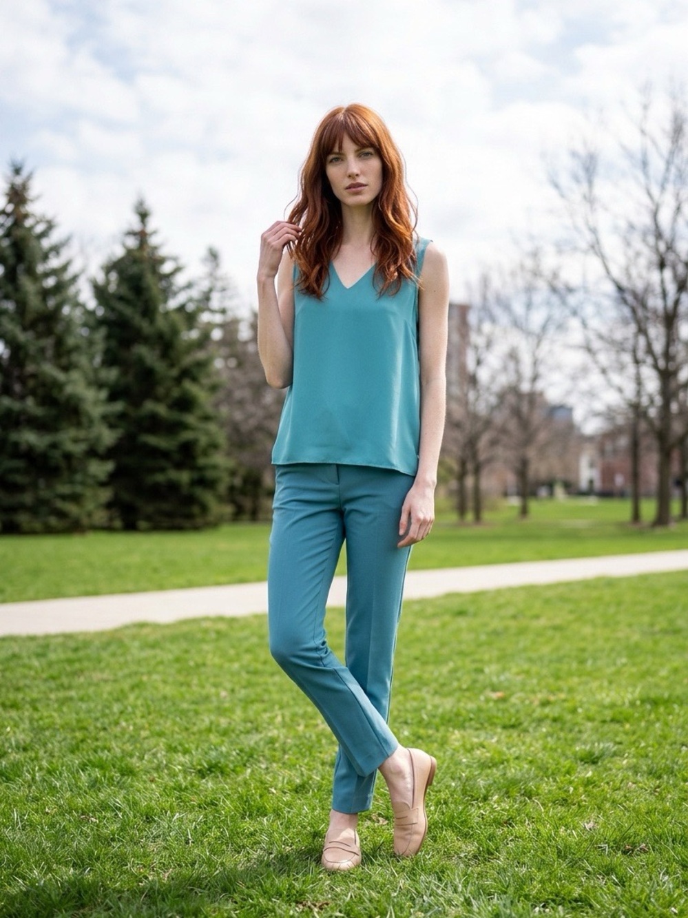 Elegant Sleeveless Teal Tank Top